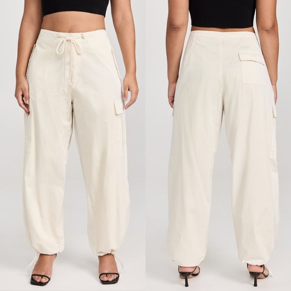 Good American Parachute Cargo Poplin Wide Jogger High Rise Pants in Cloud White